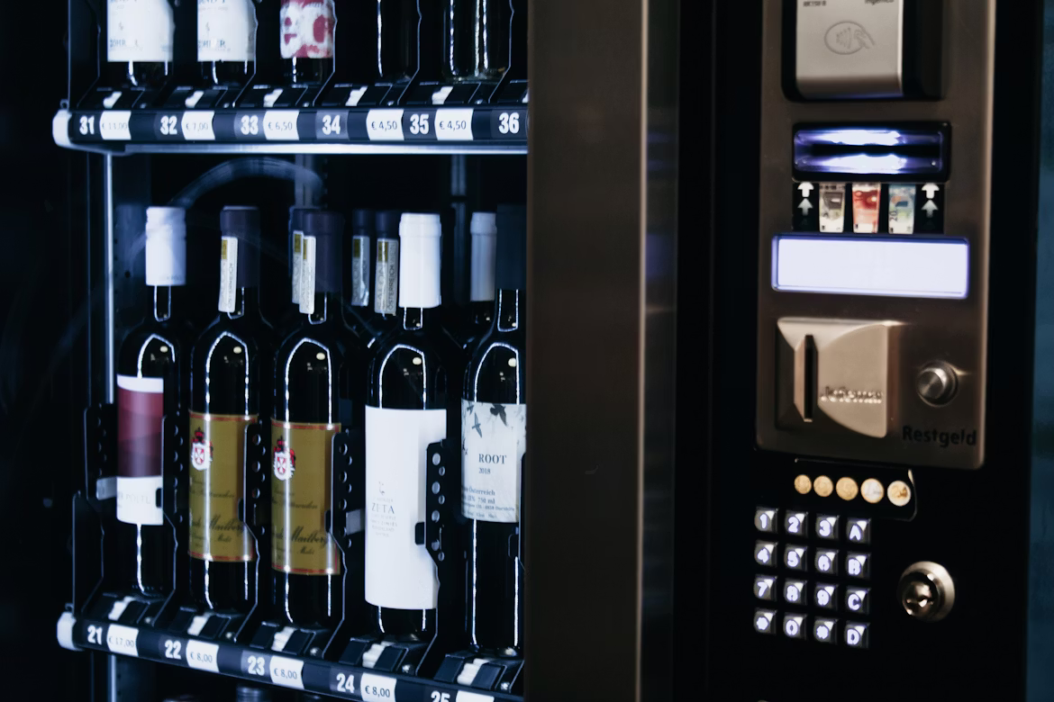 Vending machine with alcohol products in an Austrian automated shop